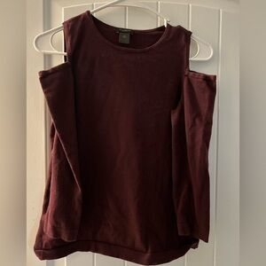 Ann Taylor Maroon Cold Shoulder Blouse